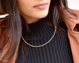 Collar de perlas redondas de plata de ley de 3 mm hecho a mano