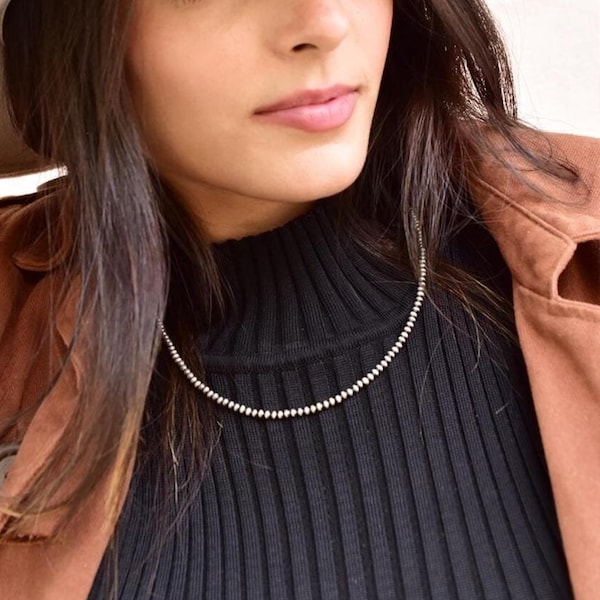 Collar de perlas redondas de plata de ley de 3 mm hecho a mano