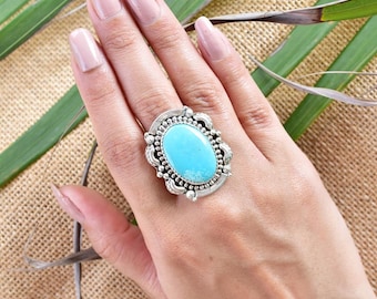 Handgefertigt Türkis & 925 Sterling Silber verstellbar Ring, Statement Ring für Frauen