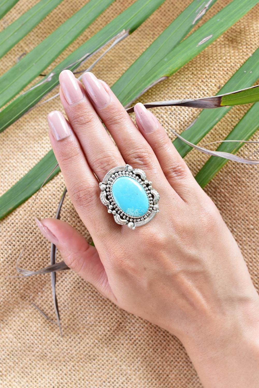 アクセサリー Turquoise Inly Silver925 Vintagering Turquoise Inlay Band - Sterling Silver - Vintage – Vintage