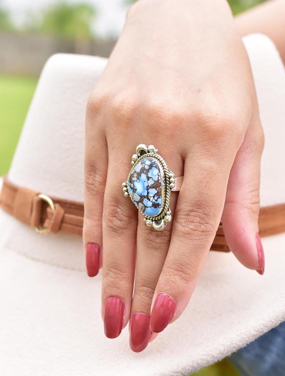 Handmade Golden Hill Turquoise & Sterling Silver Ring Adjustable Ring