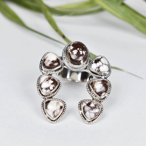 Wild Horse Naja Ring 925 Silver Ring, One of a Kind Statement Cluster Ring, Handmade Gemstone Ring, Adjustable Ring