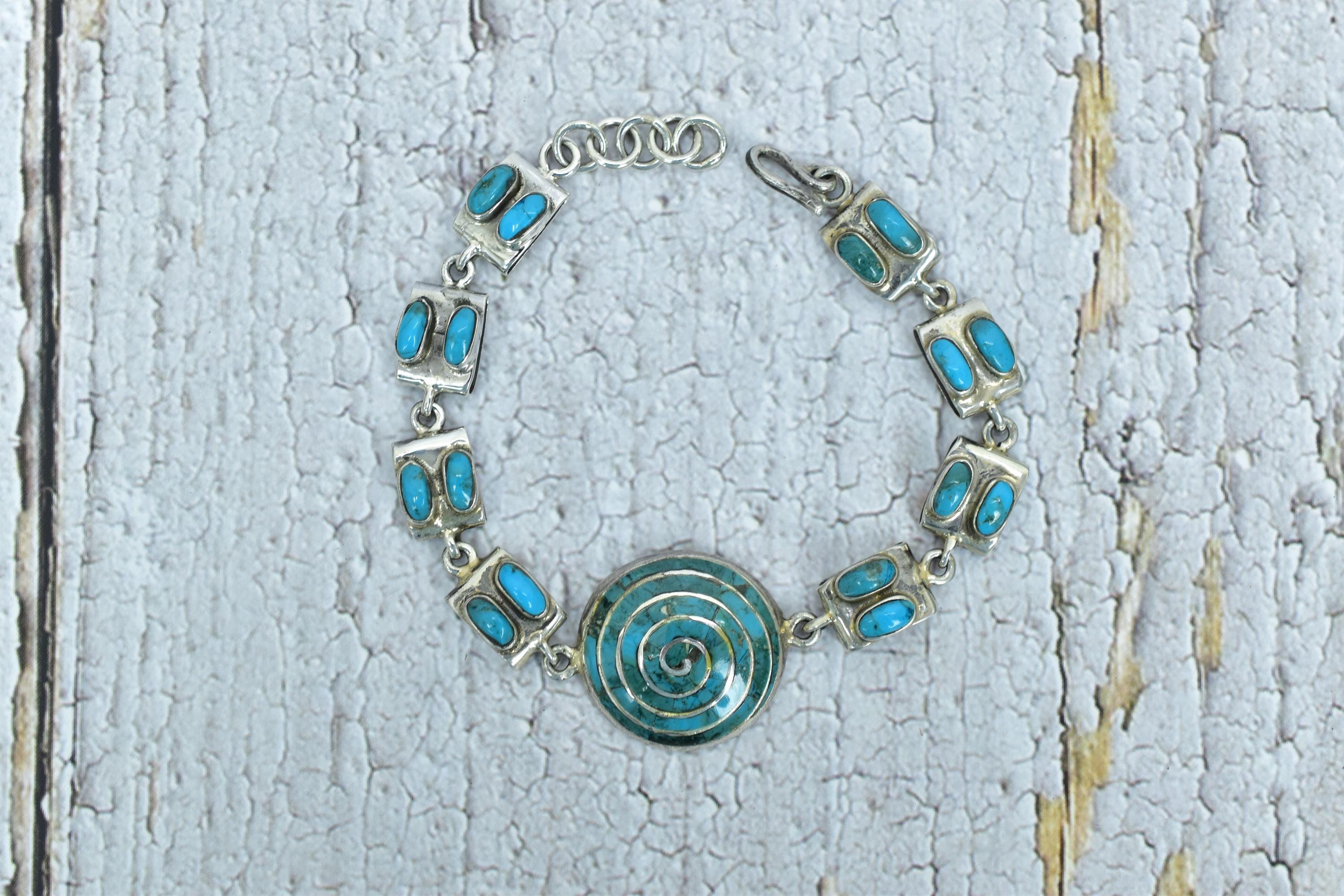Turquoise Handmade Link Bracelet in Sterling Silver