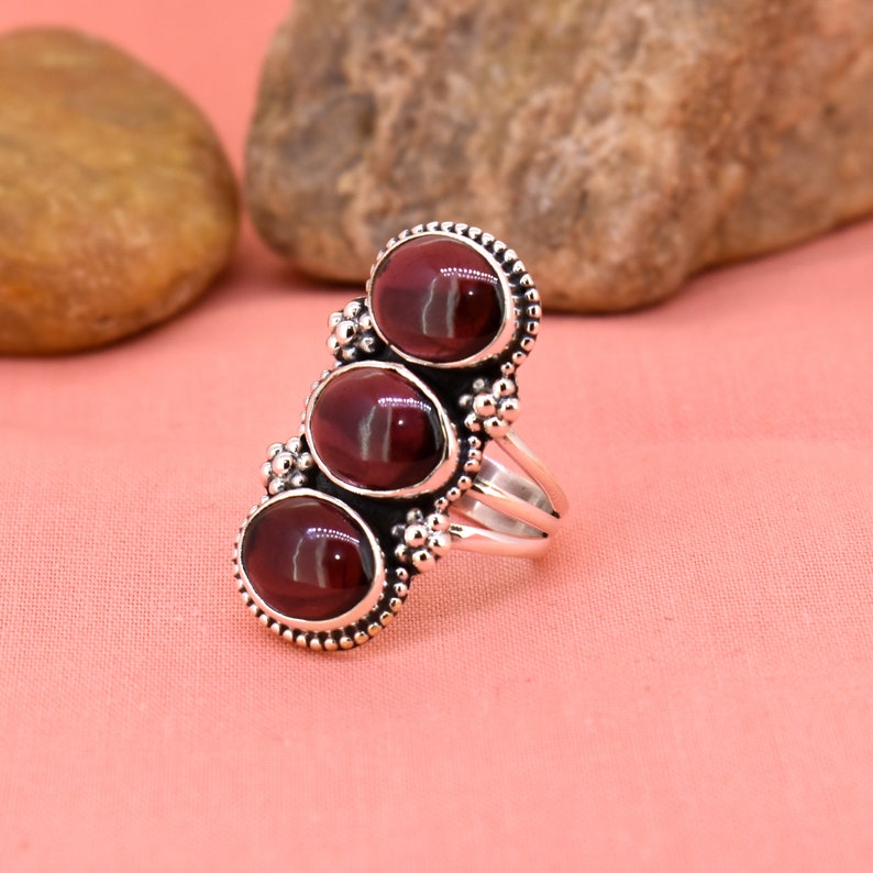 ring of the day stackable ring 925 sterling silver ring unique ring Natural garnet ring boho ring gift for her valentine day gift.