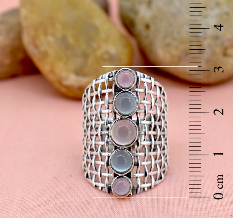 Rose quartz promise ring beautiful ring trendy ring aqua chalcedony 925 sterling silver ring handmade ring birthday gift gift for her