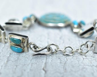 Turquoise Handmade Link Bracelet in Sterling Silver