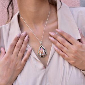 Handmade Spiny Oyster Turquoise & Sterling Silver Pendant Necklace with 18 Inch Adjustable Chain