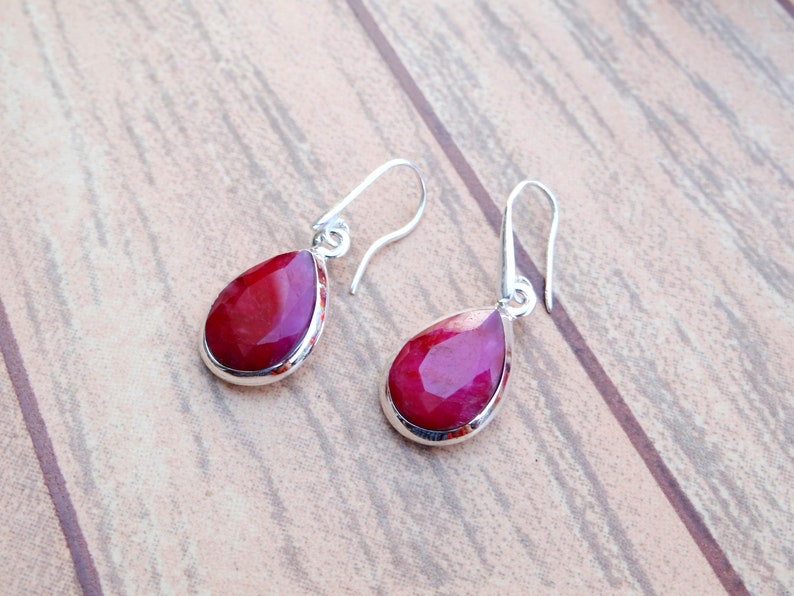 handmade gemstone jewelry birthday gift Dyed ruby 925 sterling silver earring boho earring gift for mom. gift for her wedding earring