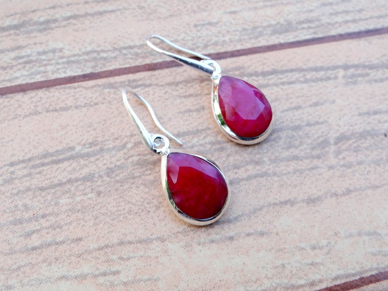 handmade gemstone jewelry birthday gift Dyed ruby 925 sterling silver earring boho earring gift for mom. gift for her wedding earring