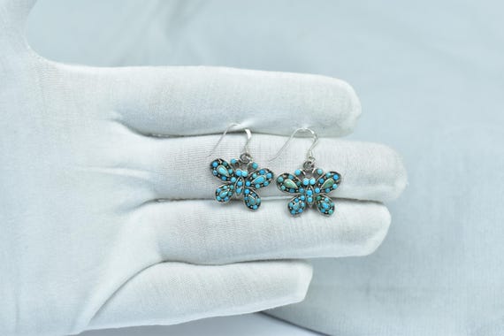 Boucles D'Oreilles Papillon Turquoise Argent - Chaîne Jaseron - Le Bijou Français - Neuf