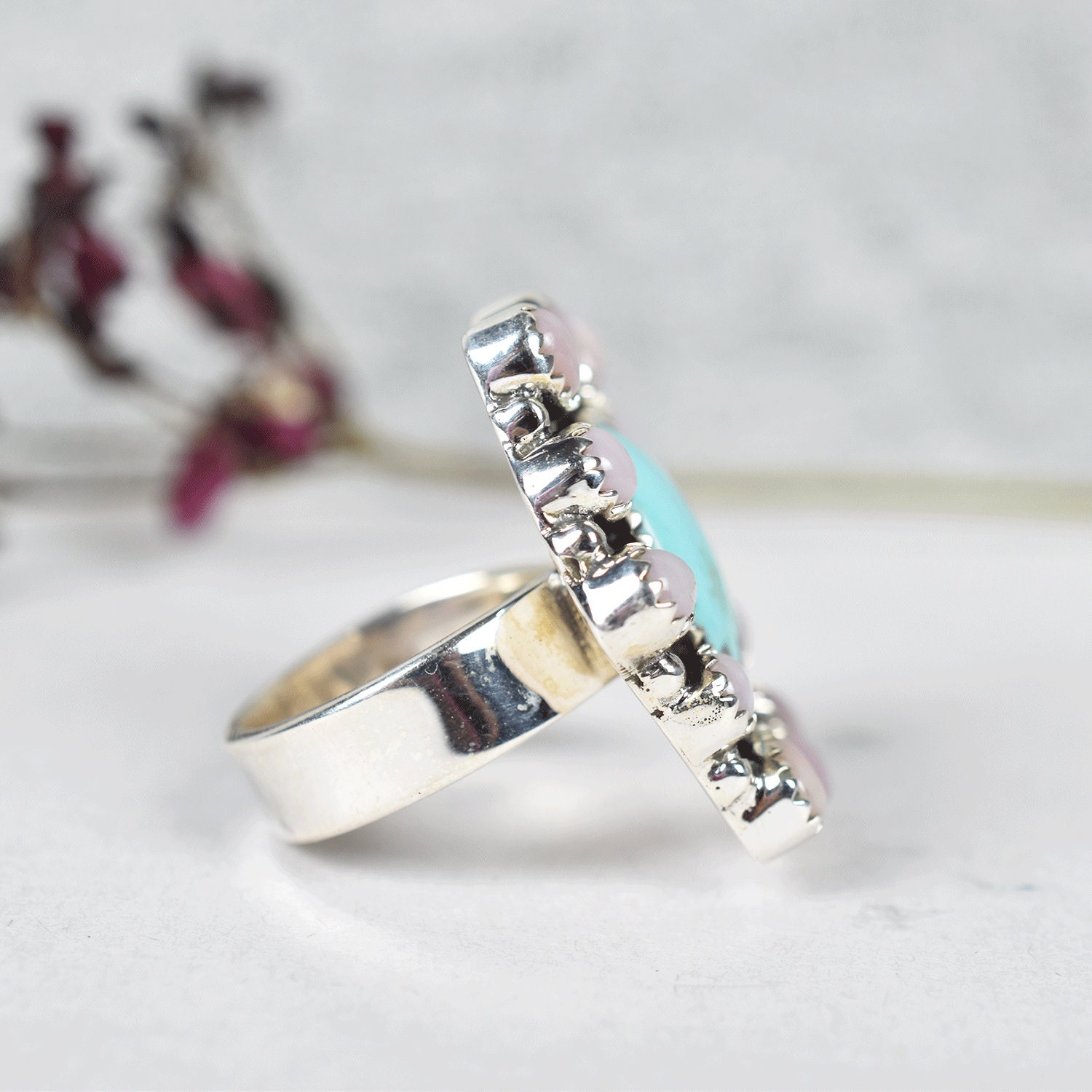 Anello Fatto A Mano Con Opale Rosa: Fascia In Argento Sterling 925