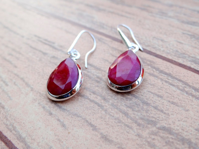 handmade gemstone jewelry birthday gift Dyed ruby 925 sterling silver earring boho earring gift for mom. gift for her wedding earring