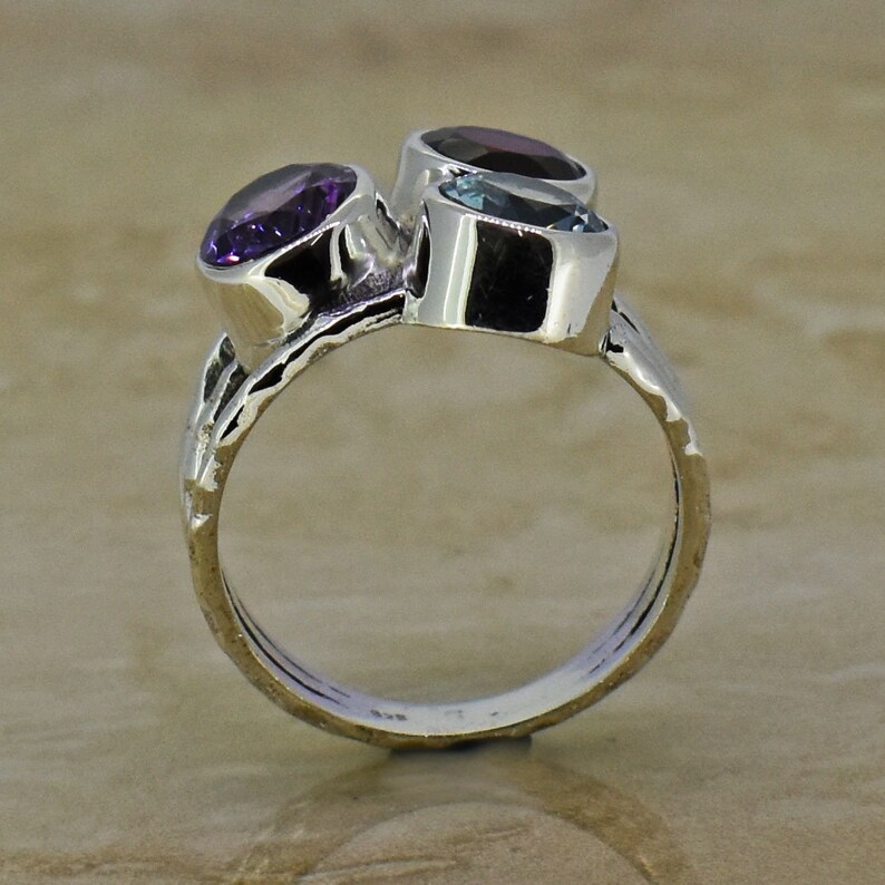 Garnet Gemstone silver Ring 925 Sterling Silver Rings Amethyst statement ring Blue Topaz gift for her Multi Gemstone RING