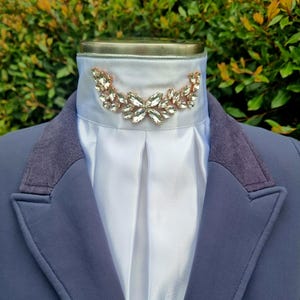 ERA Royale White Satin Pre-tied Stock Tie - Crescent Embellishment -Rose Gold or Silver