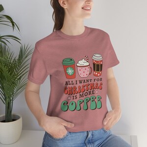 Christmas shirt, all I want for christmas is coffee, Coffee tshirt, Holiday gift, Coffee lover,  retro, Unisex Jersey Short Sleeve Tee