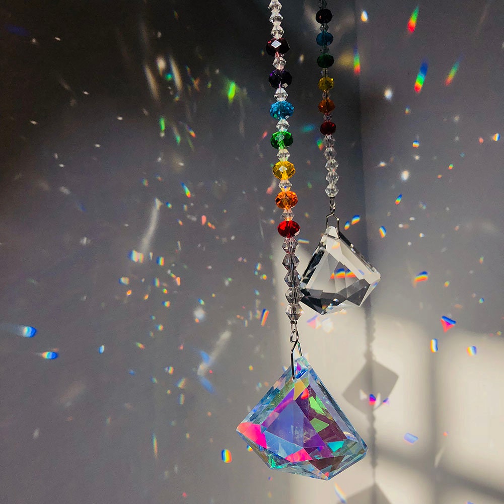 H & D – ensemble de 5 prismes suspendus en cristal, attrape-soleil  arc-en-ciel, décoration de fenêtre, ornement en cristaux Fengshui,  bricolage, décoration de mariage à domicile
