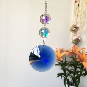 Hanging Crystal Window Suncatchers,Rainbow Maker Catcher,Crystal Sun Catcher,Summer Gifts,Candy Color Beads,40mm Blue UFO Prism Crystal