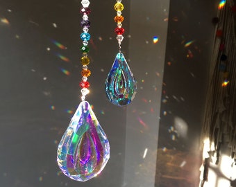 75mm&50mm Hanging Prism Rainbow Maker Crystal Suncatcher,Window Sun Catcher Hanging Prism,Chakra Sun Catcher Ornaments,Mother's Day Gifts