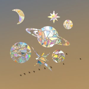 Set of 7 rainbow suncatcher window stickers | Stickers planets Saturn stars | Boho Rainbow Maker Astro