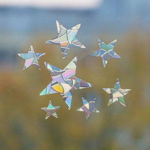 Set of 7 rainbow suncatcher window stickers | Sparkling star stickers | Rainbow Maker