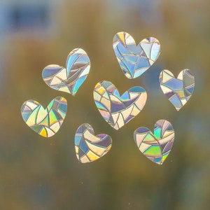 Set of 7 Rainbow Suncatcher Window Stickers 4-5 cm | Heart Stickers | Rainbow Maker
