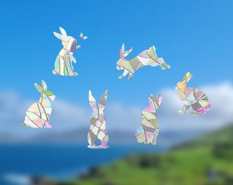 Set of 6 Rainbow Suncatcher Window Stickers | Cute Bunny Stickers | Rainbow Maker Spring Summer