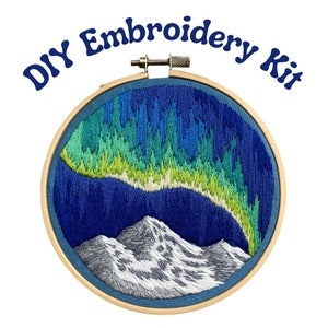 Aurora Borealis Mountain Embroidery Kit || Intermediate Thread Painting