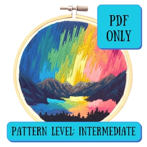 Rainbow Aurora Borealis Embroidery Pattern + Instructions || PDF ONLY || Embroidery Landscape Pattern