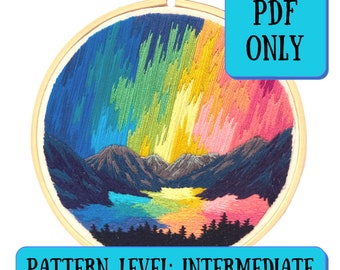 Rainbow Aurora Borealis Embroidery Pattern + Instructions || PDF ONLY || Embroidery Landscape Pattern