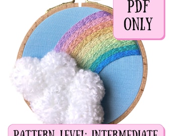 Fluffy Cloud Rainbow 3D Embroidery Pattern + Instructions || PDF ONLY + YouTube tutorial || Embroidery Landscape Pattern