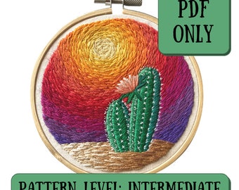 Desert Cactus Sunset Pattern + Instructions || PDF ONLY || Embroidery Landscape Pattern