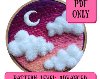 Fluffy Cloud Sunset 3D Embroidery Pattern + Instructions || PDF ONLY + YouTube tutorial || Advanced Embroidery Turkey Work Landscape Pattern