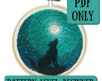 Wolf in the Moonlight Pattern + Instructions || PDF ONLY || Embroidery Landscape Pattern