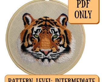 Tiger Face Intermediate Embroidery Pattern PDF ONLY