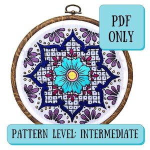 Talavera Tile Pattern + Instructions || PDF ONLY || Folk Art Hand Embroidery Pattern Intermediate