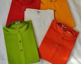 Cotton KURTA with free white PAJAMA payjama for KIDS Boys age 0 to 10yrs Indian Ethnic wear Dress Bollywood party traditional Asian linen