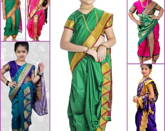 Kids NAUVARI SAREE Ready Made Pre stitched ready to wear MASTANI Style sari Kashta, Lavani Indian Ethnic dress Girls Laxmi bai costume uk