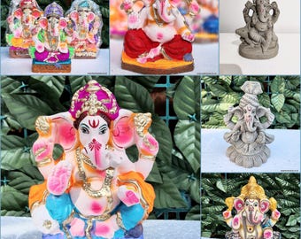 GANESHA Eco Friendly Clay Ganesh Idol Instant Dissolvable Suitable for Home and Garden Visarjan. Handmade and hand painted Ganpati, Ganesha