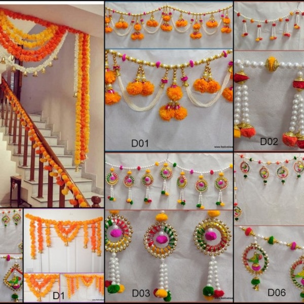 UK Seller- Toran for all Indian Festival, Wedding and Event decoration, marigold and pearl fancy Thoran Toranam Door hanging bandhanwar