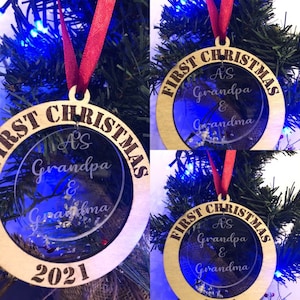 Laser Cut First Christmas as Grandpa and Grandma Ornament (SVG, AI, PDF)