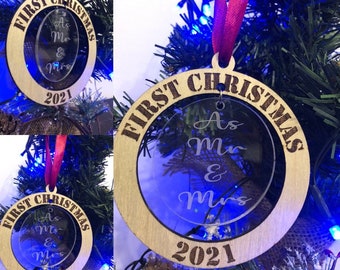 First Christmas as Mr. & Mrs. , Glowforge , laser cut . laser file , SVG file , Ornament , Christmas Ornament