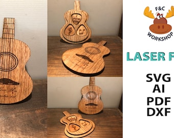 Uchwyt na kostki gitarowe wycinane laserowo, plik SVG, plik cyfrowy do wycinania laserowego.