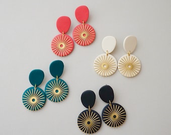 Brass & Polymer Clay Earrings, Titanium Posts, Non-Pierced Clip On, Modern Handmade Statement Earrings, Gift For Her. Gifts Under 30