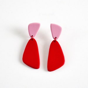 Red & Pink Clay Earrings, Lightweight Polymer Clay Earrings, Nickel Free Titanium Post, Non-Pierced Clip On, Valentines Day Dangles