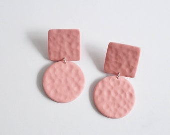 Geometric Clay Earrings, Clip On Earrings For Women, Nickel Free Titanium Posts