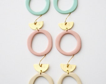 Brass & Polymer Clay Hoop Earrings, Modern Handmade Statement Earrings, Textured Brass, Gift For Her. Gifts Under 25