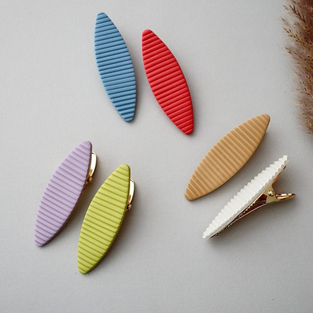 Ribbed Polymer Clay Hair Clips Handmade Oval Clay Hair Etsy UK