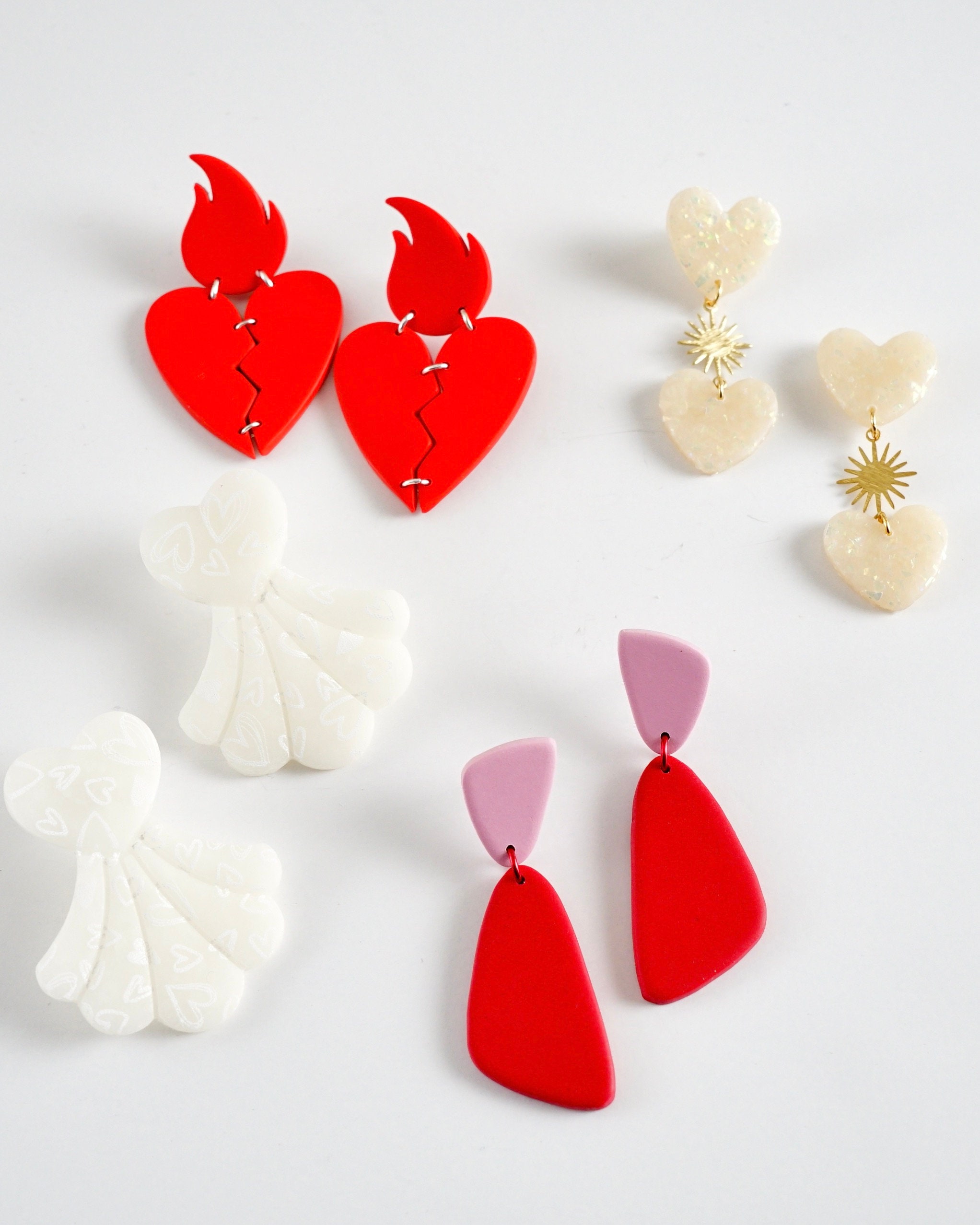 Valentine Polymer Clay Earrings, Pierced or Non Pierced Clip on Red - Love Stud / Titanium Posts