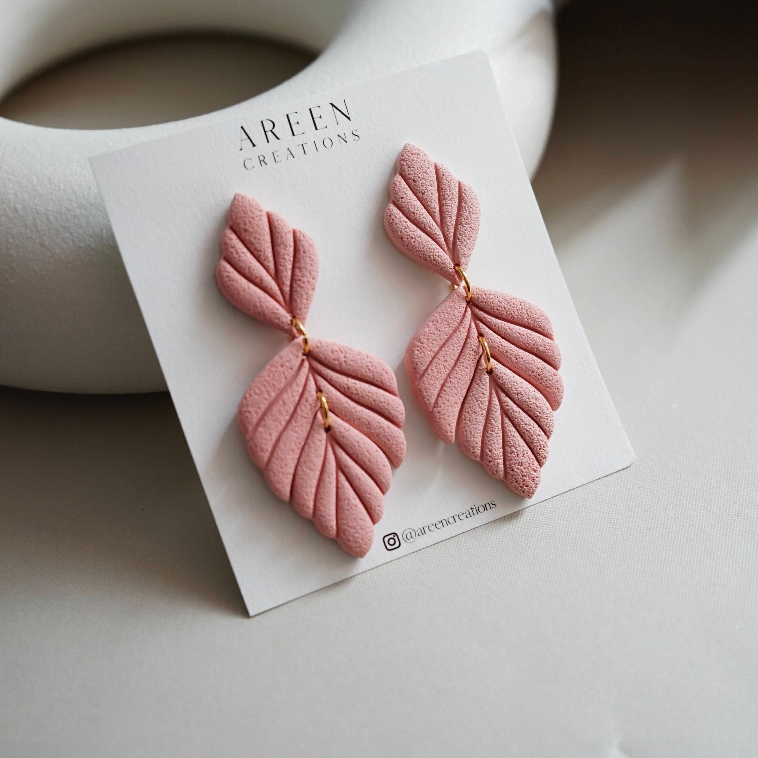 Leaf Clay Earrings, Polymer Clay Dangle, Clip On Earrings For Women, Nickel Free Titanium Posts