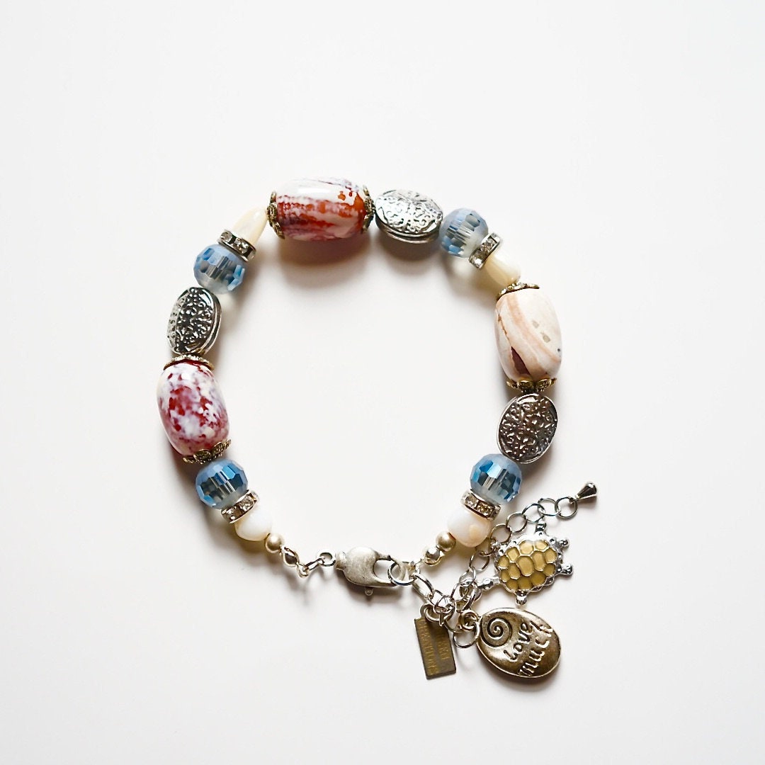 Ceramic Bead Bracelet Glass Bead Charm Bracelet Multi Etsy